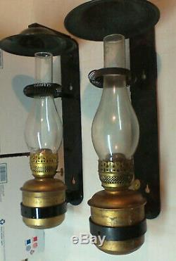 Vintage Antique Original Pair Dressel Railroad Caboose Wall Kerosene Oil Lamps