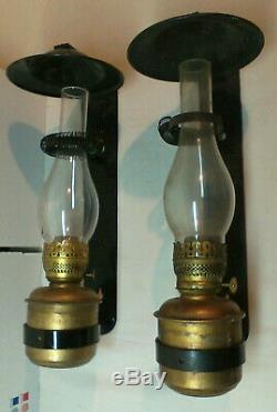 Vintage Antique Original Pair Dressel Railroad Caboose Wall Kerosene Oil Lamps