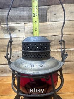 Vintage Armspear 1925 B&O RR Baltimore Ohio Railroad Lantern Red Globe Antique
