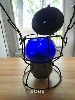 Vintage Armspear Pennsylvania Railroad Lantern Cobalt Blue Globe 1925