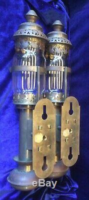 Vintage Brass Candle Sconce Pair Wall Mount Lamp Light Lantern RailRoad Train