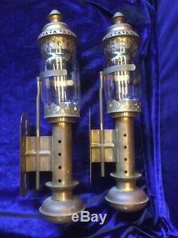 Vintage Brass Candle Sconce Pair Wall Mount Lamp Light Lantern RailRoad Train