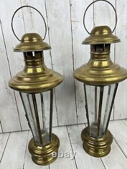 Vintage Brass Lantern Candle Coach Light Wall Railway Lamp 17 Etched Panel