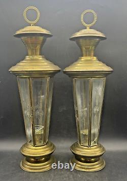 Vintage Brass Lantern Candle coach light wall railway lamp 20 Etched Panel