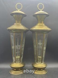 Vintage Brass Lantern Candle coach light wall railway lamp 20 Etched Panel