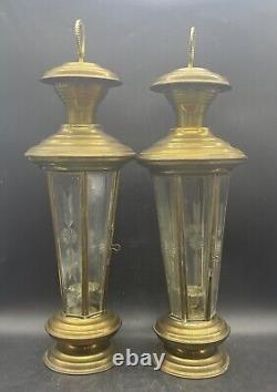 Vintage Brass Lantern Candle coach light wall railway lamp 20 Etched Panel