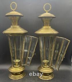 Vintage Brass Lantern Candle coach light wall railway lamp 20 Etched Panel