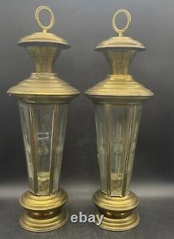 Vintage Brass Lantern Candle coach light wall railway lamp 20 Etched Panel