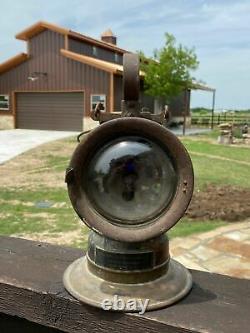 Vintage Brass National Carbide Railroad Lantern With Blue Lens, Large Mining Lamp