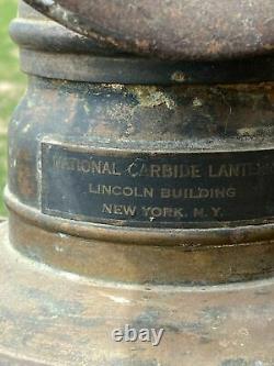 Vintage Brass National Carbide Railroad Lantern With Blue Lens, Large Mining Lamp