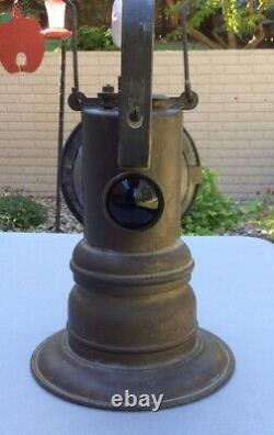 Vintage Brass National Carbide Railroad Lathern Clear Lens/Large Mining Lamp