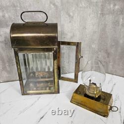 Vintage Brass Railway Oil Lantern Made in England Glass Panel Hurricane Lamp