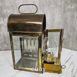 Vintage Brass Railway Oil Lantern Made in England Glass Panel Hurricane Lamp