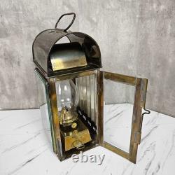 Vintage Brass Railway Oil Lantern Made in England Glass Panel Hurricane Lamp