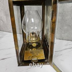 Vintage Brass Railway Oil Lantern Made in England Glass Panel Hurricane Lamp