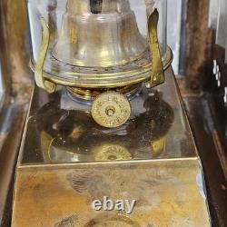 Vintage Brass Railway Oil Lantern Made in England Glass Panel Hurricane Lamp