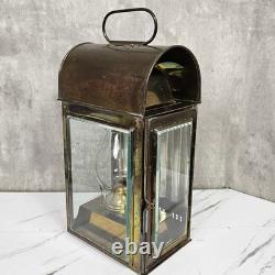 Vintage Brass Railway Oil Lantern Made in England Glass Panel Hurricane Lamp