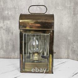 Vintage Brass Railway Oil Lantern Made in England Glass Panel Hurricane Lamp