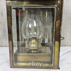 Vintage Brass Railway Oil Lantern Made in England Glass Panel Hurricane Lamp