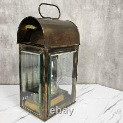 Vintage Brass Railway Oil Lantern Made in England Glass Panel Hurricane Lamp