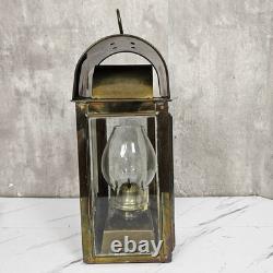 Vintage Brass Railway Oil Lantern Made in England Glass Panel Hurricane Lamp