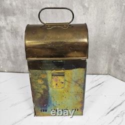 Vintage Brass Railway Oil Lantern Made in England Glass Panel Hurricane Lamp