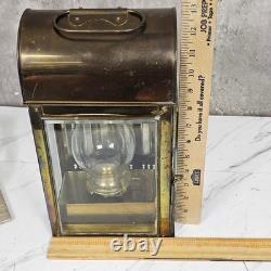Vintage Brass Railway Oil Lantern Made in England Glass Panel Hurricane Lamp