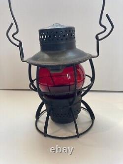 Vintage Burlington Railroad Lantern with etched BR Red globe