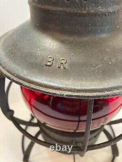Vintage Burlington Railroad Lantern with etched BR Red globe