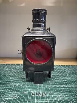 Vintage Caboose Railroad Lantern Full Sized Porcelain Lined WithBurner & Red Lens