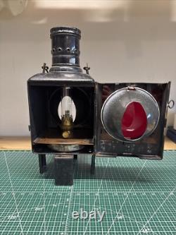 Vintage Caboose Railroad Lantern Full Sized Porcelain Lined WithBurner & Red Lens