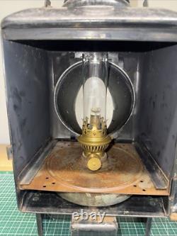 Vintage Caboose Railroad Lantern Full Sized Porcelain Lined WithBurner & Red Lens
