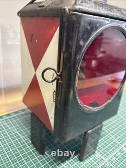 Vintage Caboose Railroad Lantern Full Sized Porcelain Lined WithBurner & Red Lens
