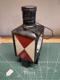 Vintage Caboose Railroad Lantern Full Sized Porcelain Lined WithBurner & Red Lens