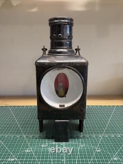 Vintage Caboose Railroad Lantern Full Sized Porcelain Lined WithBurner & Red Lens