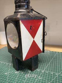 Vintage Caboose Railroad Lantern Full Sized Porcelain Lined WithBurner & Red Lens