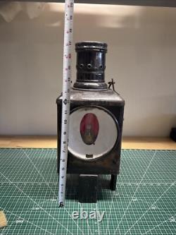 Vintage Caboose Railroad Lantern Full Sized Porcelain Lined WithBurner & Red Lens