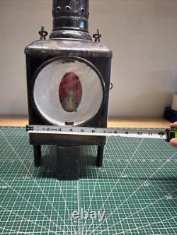 Vintage Caboose Railroad Lantern Full Sized Porcelain Lined WithBurner & Red Lens