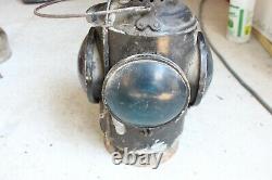 Vintage Canadian Pacific Railway CPR Caboose Lantern Blue Glass With Bracket
