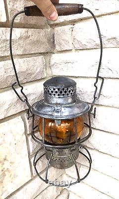 Vintage Canadian Pacific Railway Lantern C. P. R. Amber Glass Hiram Piper Adlake