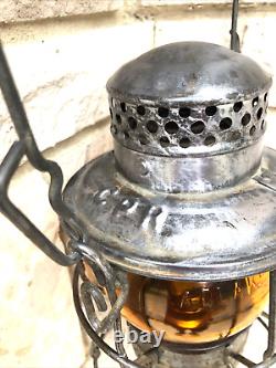 Vintage Canadian Pacific Railway Lantern C. P. R. Amber Glass Hiram Piper Adlake