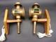 Vintage Carriage Lamps Railroad Lantern Electric Brass Wood Wall Sconce Pair