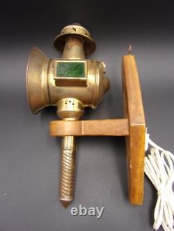 Vintage Carriage Lamps Railroad Lantern Electric Brass Wood Wall Sconce Pair