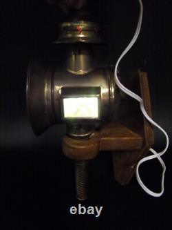 Vintage Carriage Lamps Railroad Lantern Electric Brass Wood Wall Sconce Pair