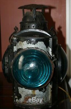 Vintage Cpr Hlp M Railroad Railway Caboose Marker Signal Lantern 4 Blue Light