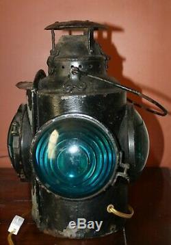 Vintage Cpr Hlp M Railroad Railway Caboose Marker Signal Lantern 4 Blue Light