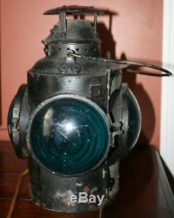 Vintage Cpr Hlp M Railroad Railway Caboose Marker Signal Lantern 4 Blue Light