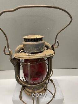 Vintage Dietz Lantern Red Globe Embossed New York Haven Hartford Railroad Lamp