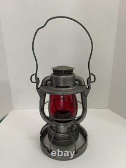 Vintage Dietz Vesta New York Railroad Lamp withembossed red globe