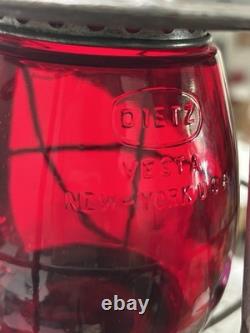 Vintage Dietz Vesta New York Railroad Lamp withembossed red globe